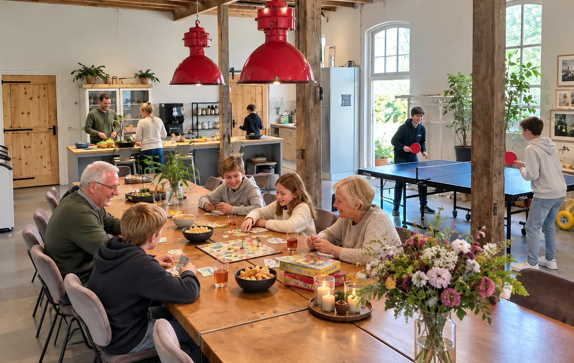 Samen eten en spelletjes spelen in de groepsruimte